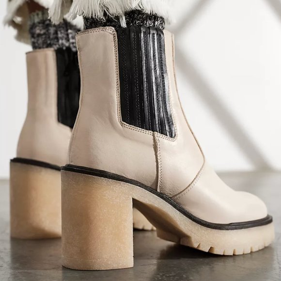 White Leather Free People James Chelsea Heeled Boots in Bone - Picture 3 of 17